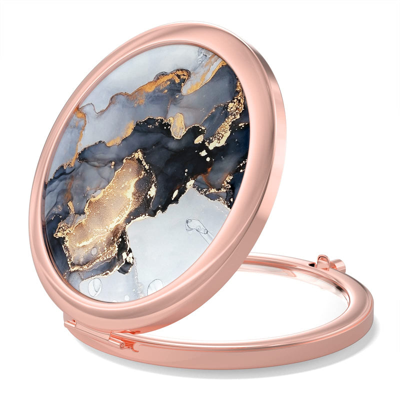 Nipichsha Compact Mirror, Pocket Travel Makeup Mirror, 2X Magnification Compact Mirror, Small Folding Portable Handheld Mirror for Purses, Gifts for Mom Women, 2.75In Rose Gold(Black Gray Gold Marble) Black Gray Gold Marble - NewNest Australia
