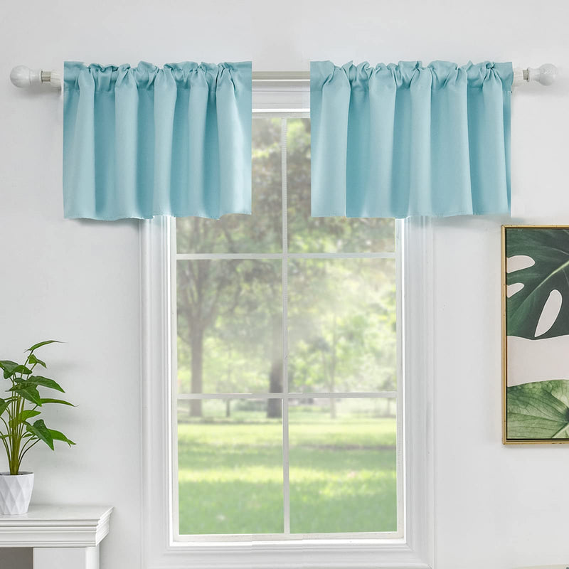 Aqua Blue Window Curtain Valances 18 Inch Length 2 Panels Rod Pocket Short Kitchen Curtains for Small Windows, Thermal Insulated Valance Curtains for Bathroom Living Room Bedroom Kids Room Cafe 42x18 42"Wx18"L Aqua Blue - NewNest Australia