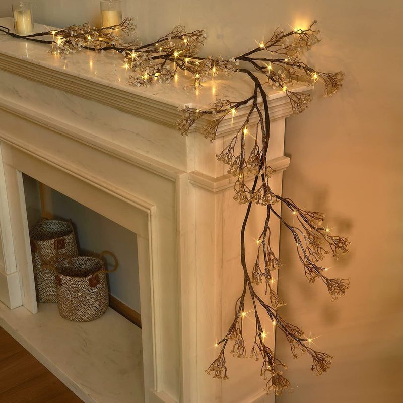 Fudios Lighted Garland with Timer 48 LED 6FT Battery Operated for Fireplace,Artificial Baby Breath Vines with Lights for Mantle Spring Flower Wedding Party Decoration Valentine Gift Baby Breath Garland - NewNest Australia