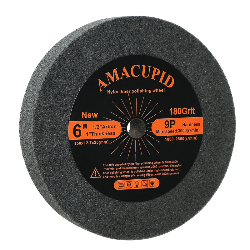 AmaCupid Deburring Wheel, Nylon Fiber Buffing Polishing Wheels 6 inch.Abrasive Silicon Carbide.for Bench Grinder Polishing Stainless Steel, etc.9P Hardness,180 Grit,1/2 inch Arbor,1 inch Thickness - NewNest Australia