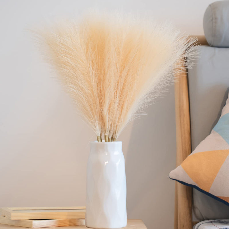 Faux Pampas Grass Decor, 6 Stems Artificial-Pampas-Grass with Extension Stem 17" to 24" Fluffy Fake-Pompass-Grass Branches Flower Arrangement for Room, Home, Boho Wedding Decor(Beige) Beige - NewNest Australia