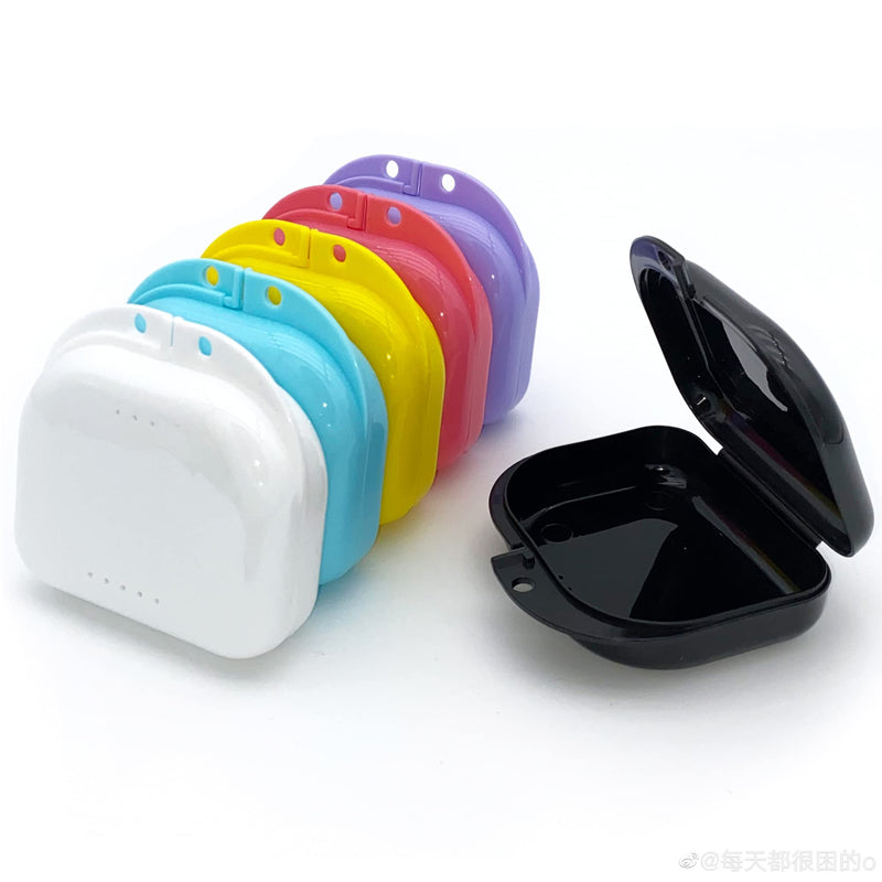 Retainer Case with Vent Holes, 6 Pcs Denture Case, Tight Snap Lock Orthodontic Mouth Guard Case， Black, White, Yellow, Light Purple, Pink and Blue, Easy to Use - NewNest Australia