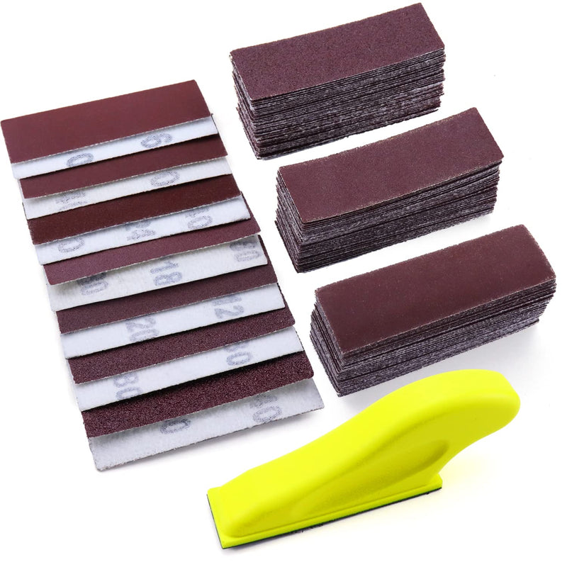 POLIWELL Micro Sanding Tools 3.5” x 1” Detail Sander for Small Projects, Mini Handle Sander Kit+ Sandpaper 40 80 120 180 240 400 600 Grit for Crafts Wood Finishing Tight Narrow Spaces, 120 PCS - NewNest Australia