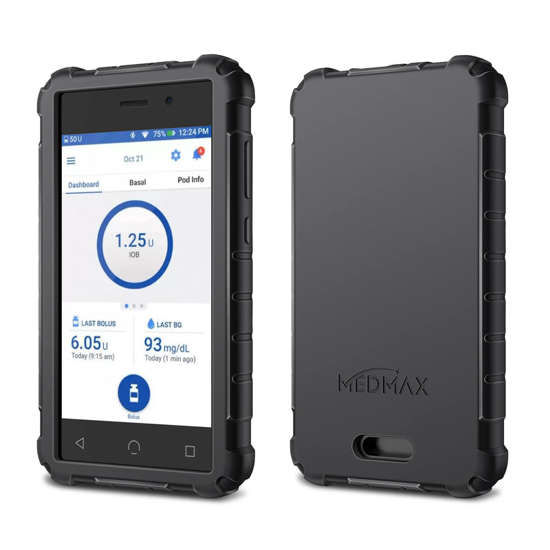 MEDMAX Silicone Case for Omnipod Dash PDM (Personal Diabetes Manager), Lightweight Shockproof Anti Slip Protective Cover Soft Gel Skin with Raised Bezel for Omnipod Dash Device (Black) Black - NewNest Australia