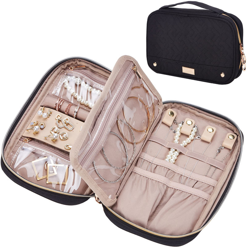 NISHEL Travel Jewelry Organizer Folio, Jewelry Rolls for Necklaces, Earrings, Rings, Bracelets, Watch, Black - NewNest Australia
