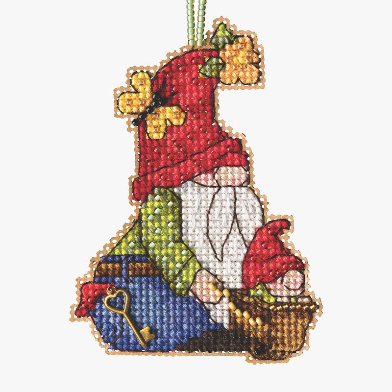 Wheelbarrow Gnome Beaded Counted Cross Stitch Ornament Kit Mill Hill 2022 Garden Gnomes MH162212 - NewNest Australia