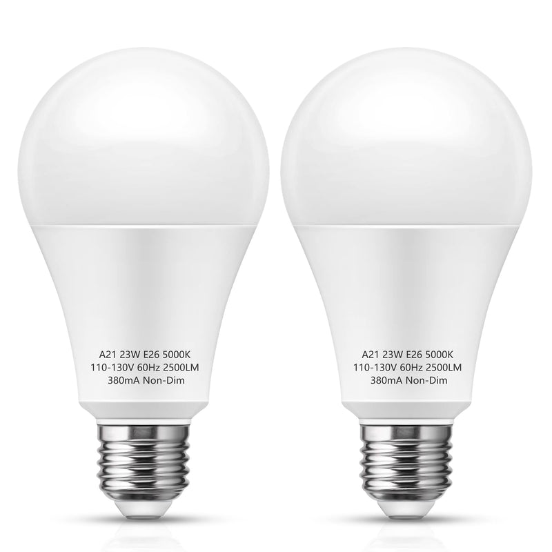 LOHAS A21 LED Light Bulbs, 2500 Lumens Super Bright LED, 23W E26 Medium Base Bulb, 150-200 Watt Led Bulbs 5000K Daylight, Non-Dim, High Lumen Led Bulb for Home Office Store Garage, 2 Pack - NewNest Australia