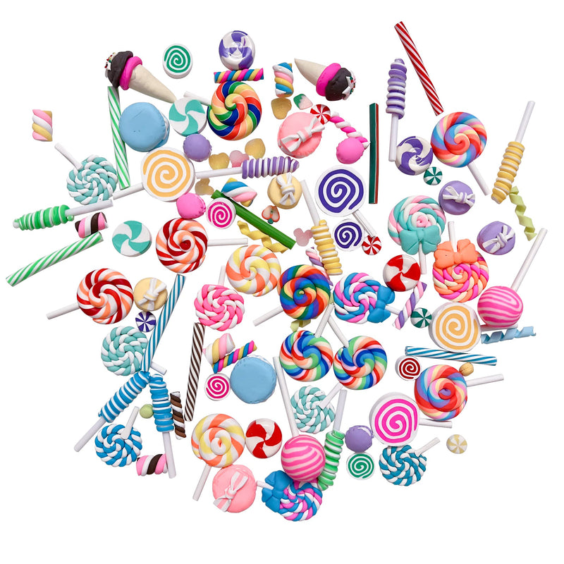 Anrher 100pcs Miniature Candy Lollipop Decor Mixed Polymer Clay Sets for Childs Pretend Kitchen Play Cooking Game DIY Party Doll House Accessory Polymer Clay Foods - NewNest Australia