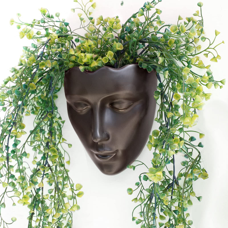 Face Vase,Ceramic Female Form Vase,Modern Sculpture White Planter Pot,Human Face Dried Flower Shaped Vase,Wall Hanging Plant Pot for Home Decor Centerpieces, Office or Outdoor Hanging Decor Black - NewNest Australia