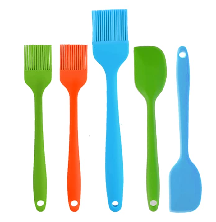 Fanglcy Silicone Basting Brush Pastry Brushes Cooking Set- Pack of 3 Pcs Heat Resistant Basting Brushes and 2 Pcs Silicone Spatulaes for Oil, Baking and BBQ Spreading Dishwasher Safe - NewNest Australia