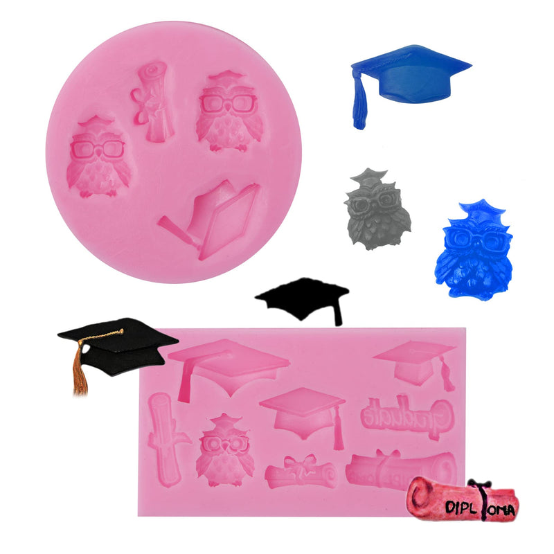 2 Pack Graduation Silicone Chocolate Molds, Doctoral Cap Fondant Mould, Grad School Owl Diploma Molds for 2022 Graduation Celebration Cake Decoration, Cupcake Candy Sugarcraft Resin Clay - NewNest Australia