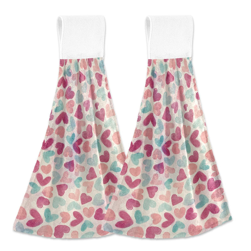 senya Valentine's Day Hanging Kitchen Towel 2 Pack Absorbent Towel with Hanging Loop Color Hearts Pattern Hand Towel for Bathroom Multi 1 - NewNest Australia