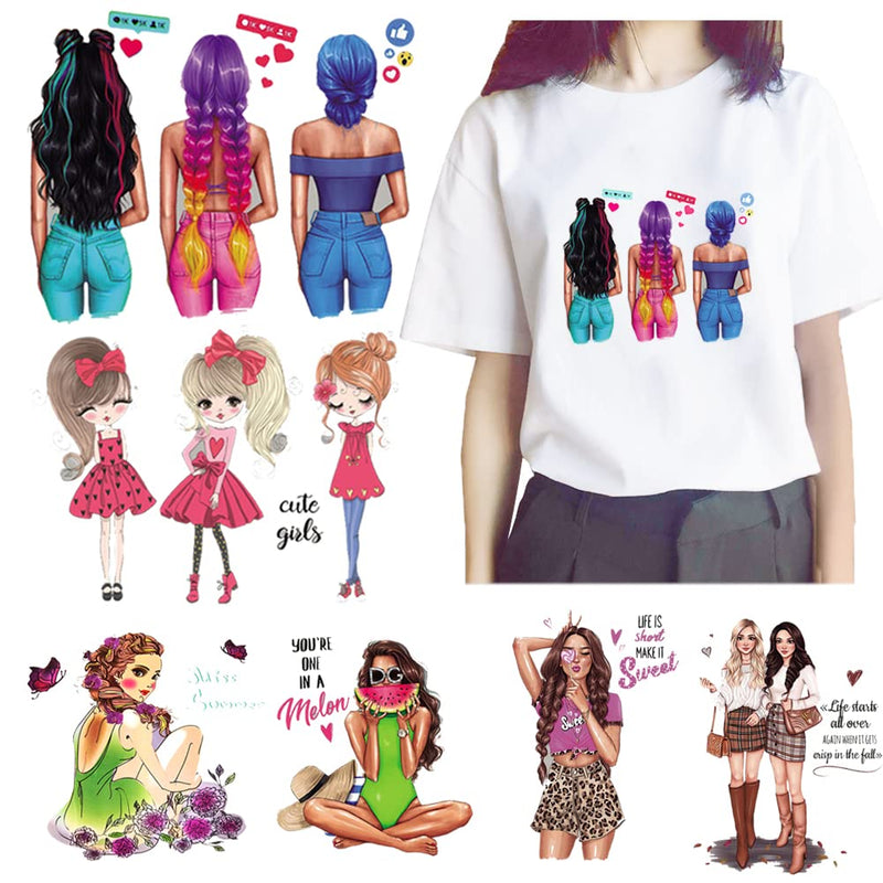 Cute Girl Iron on Decals 6 PCS Summer Colorful Beautiful Princess Heat Transfer Stickers Applique for DIY Women Girl Clothing Shirt Jean Jackets Backpacks - NewNest Australia