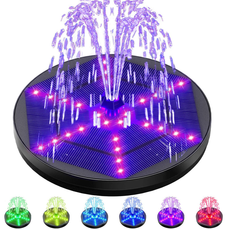 SZMP Solar Fountain Innovative Six-Pointed Star Colorful Light, 4W Solar Powered Fountain Pump with 7 Nozzle & 4 Fixer, Solar Bird Bath Fountain with Battery for Garden, Pond, Pool, Fish Tank, Outdoor - NewNest Australia