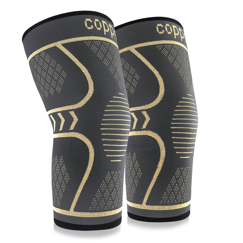 Copper Knee Braces for Knee Pain 2 Pack, Knee Compression Sleeve Support for Men and Women, Medical Grade Knee Pads for Running, Hiking, Working, Arthritis, ACL, Meniscus Tear, Joint Pain Relief Grey+copper Medium - NewNest Australia