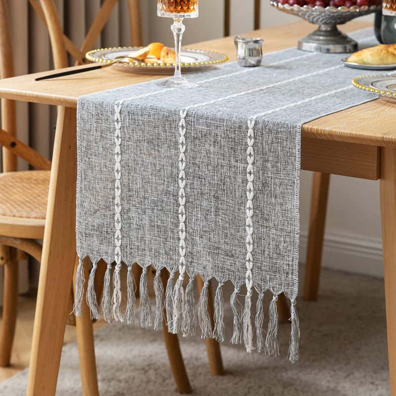 ZeeMart Farmhouse Table Runner, Rustic Table Runners 36 Inches Long, Cotton Linen Boho Table Runner, Braided Striped Grey Table Runner for Dining Party Holiday, 15x36 Inches, Braided Charcoal Grey 15*36 inches - NewNest Australia