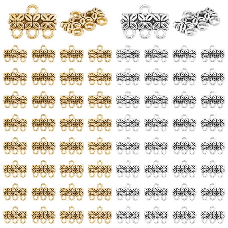 PH PandaHall 2 Colors 3-Layer Clasp, 80pcs Chandelier Components Links Tibetan Alloy Multi Strand Bracelet Necklace Layer Clasp for Multilayer Necklace Dangle Earring Making - NewNest Australia