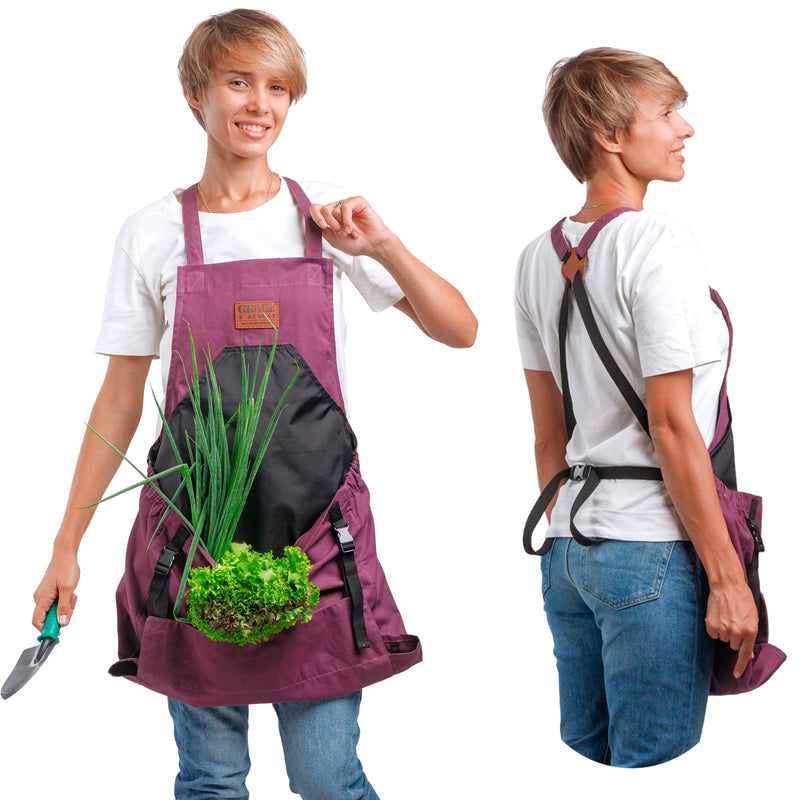 Gardening Apron with Pockets for woman & men -Canvas Deep Kangaroo release Pouch -For Harvesting-Work or Cleaning apron Aubergine - NewNest Australia