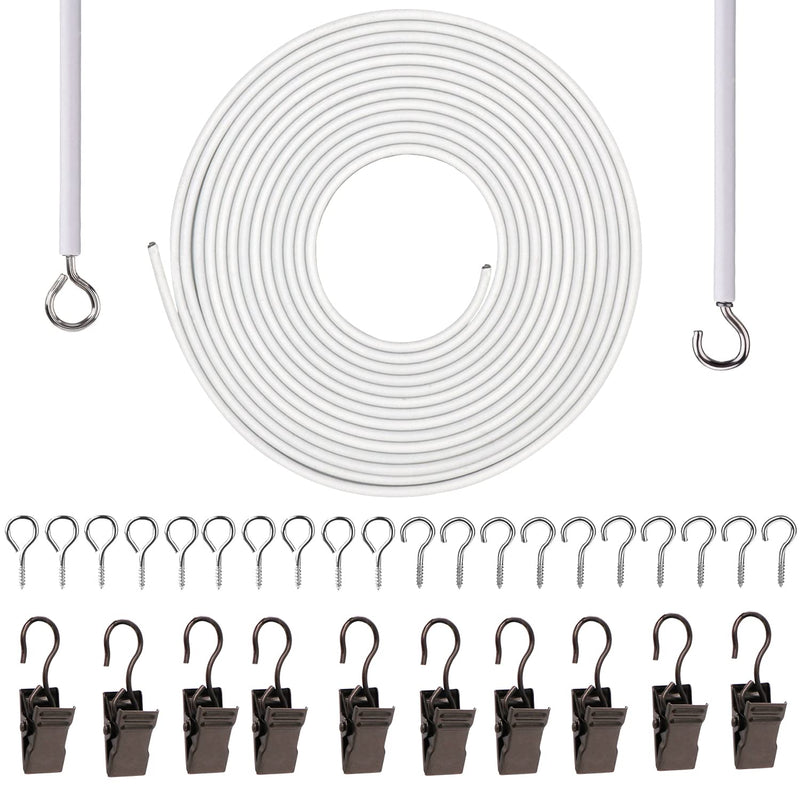 GUKBIAY Curtain Wire 6 Meter Wall Decor Picture Hanging Kit with 10 Curtain Clips 10 Pairs of Screw Eyes and Hooks for Net Curtain Rods - NewNest Australia