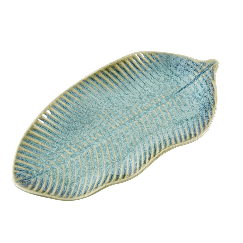 VOMANA Small Ceramic Decorative Tray, Green Pottery Trinket Tray, Porcelain Versatile Trinket Dish, Decorative Key Bowl with Green Patten Glaze for Jewelry Organizer Rings Holder Vanity Decor (11'' Leaf) 11'' Leaf - NewNest Australia