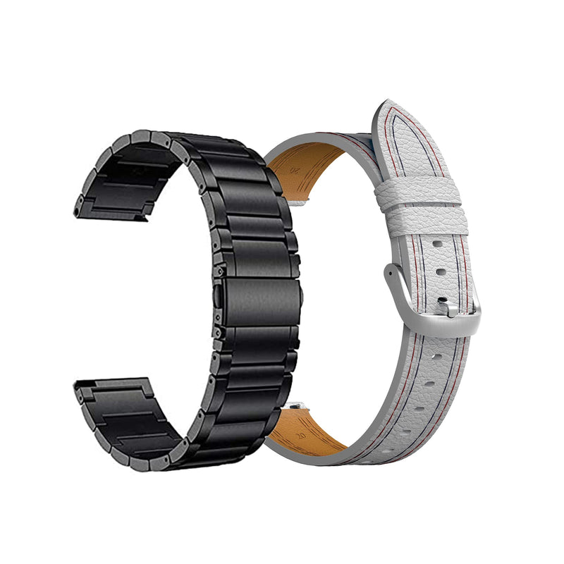 Yeejok Vivoactive 3 Bands for Men Women, 20mm Garmin Venu Bands Replacement, Leather Strap+Metal Bands Compatible for Garmin Vivoactive 3 Music/Forerunner 645/245 Smartwatch-Black+White Black & White 20mm Width - NewNest Australia