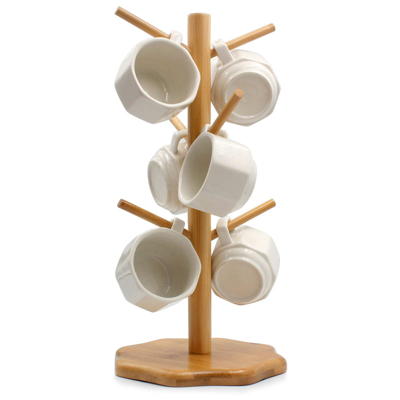 Mug Tree, Coffee Mug Tree, Bamboo Countertop Mug Tree Stand , Coffee Mug Holder Tree for Counter Stand with 6 Hooks, Octagon Base Coffee Cup Tree, Removable Mug Stands - NewNest Australia