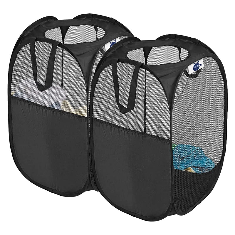 Nvatorfox 2 Pack Pop Up Storage and Laundry Hamper, Mesh Popup Laundry Hamper Portable, Durable Handles Collapsible for Storage and Easy to Open, for The Kids Room, College Dorm or Travel (Black) Black - NewNest Australia