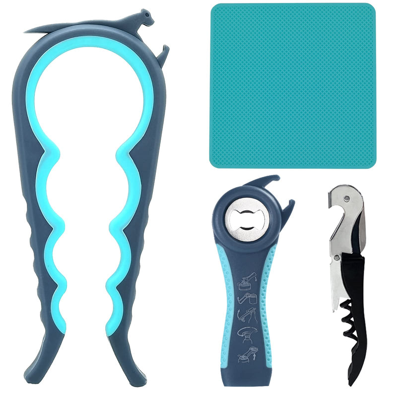 Latest Jar Opener Bottle Opener for Weak Hands,Seniors with Arthritis,Low Strength and Children, Multi Opener Set with Jar Gripper Pad and Corkscrew Opener - NewNest Australia