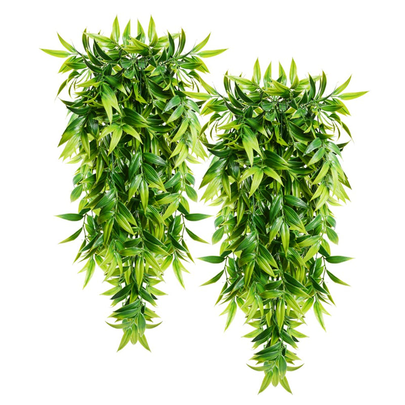 Artificial Hanging Plants Fake Bamboo Leaves Plants Faux Hanging Plants for Patio Porch Outdoor Plants Decor (2 Pcs) Green 2 - NewNest Australia