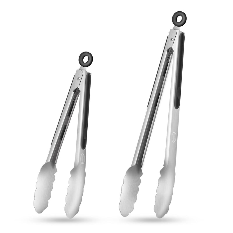 TACGEA Stainless Steel Kitchen Tongs, Silicone Non-slip Grip, Locking Grilling Food Tongs Set of 2, 9-inch & 12-inch - NewNest Australia