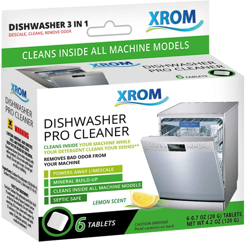 XROM High Efficiency Natural Dishwasher Cleaner 3 in 1 Formula, Removes Odors, Limescale & Detergent Build-Up, Contains 100% More Grease Removal Actives, Removes Hard Water Stains, Powerful Descaling, 6 Ct (Lemon Scent) Lemon - NewNest Australia