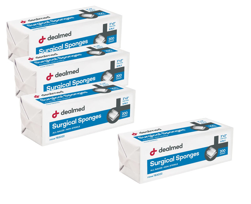 Dealmed Surgical Sponges – 800 Count, 8-Ply, 2" x 2" Surgical Gauze Pads, One Package, Highly Absorbent Gauze Sponges, Wound Care Product for First Aid Kit and Medical Facilities 2” x 2” - NewNest Australia