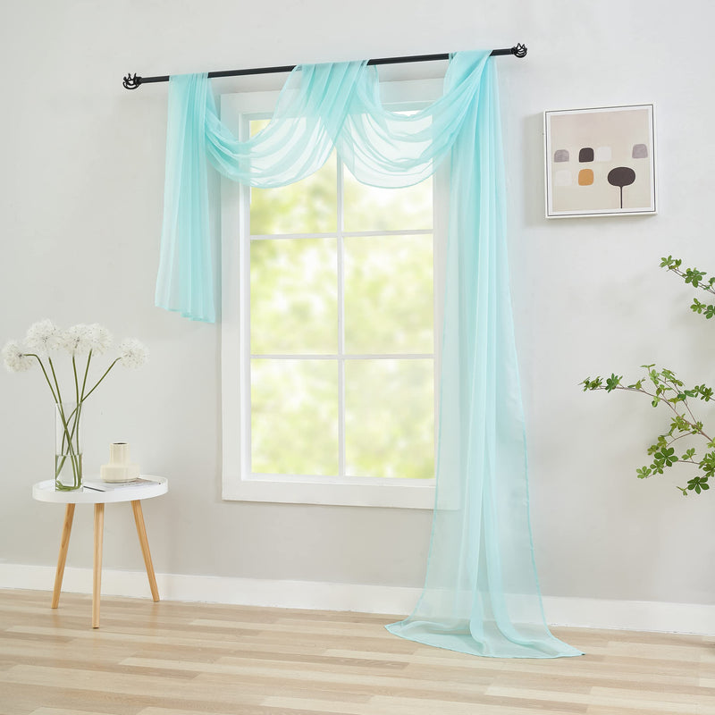 Aqua Sheer Scarf Valance Curtains for Windows - Sheer Fabric for Draping Canopy Bed Curtain Scarf Wedding Arsh Table Runner for Living Room/Bedroom/Kids Room/Party Backdrop 1 Panel 34x144 Inches Long 34"Wx144"L Aqua - NewNest Australia