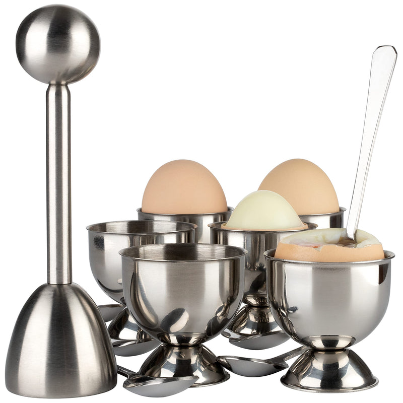 Egg Cups for Soft Boiled Eggs Egg Cracker Topper Set Stainless Steel Shell Remover Separator Include 6 Egg Cups 6 Spoons 1 Topper Cutter for Kitchen Tool Egg Cup - NewNest Australia