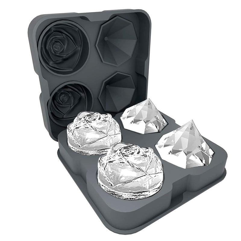 Ice Cube Tray, HANCELANT 2.5inch Ice Cube Molds, 2 Cavity Silicone Rose & 2 Diamond Ice Ball Maker, Easy Release Large Ice Cube Form for Chilling Cocktails, Whiskey, Bourbon & Homemade Juice (Grey) Gray - NewNest Australia
