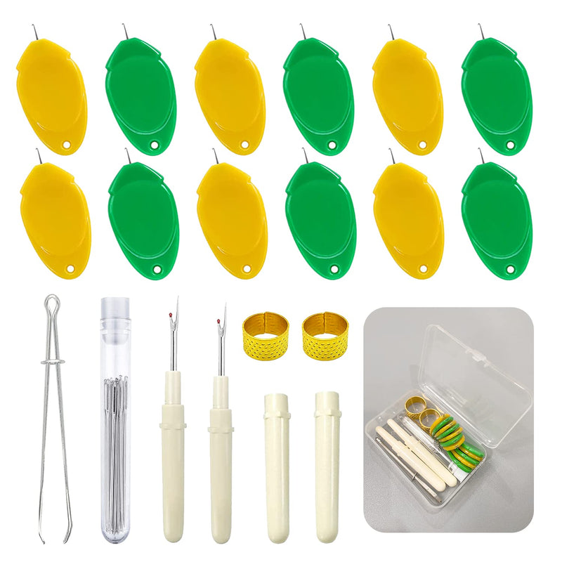 Needle Threaders Tool Set 47 in 1 for Hand Sewing, Sewing Machine, DIY (12 Pcs Needle Threaders + 2 Pcs Seam Rippers + 1 Pc Drawstring Threader+ 2 Pcs Thimbles + 30 Pcs Needles + 1 Pc Storage Case) - NewNest Australia