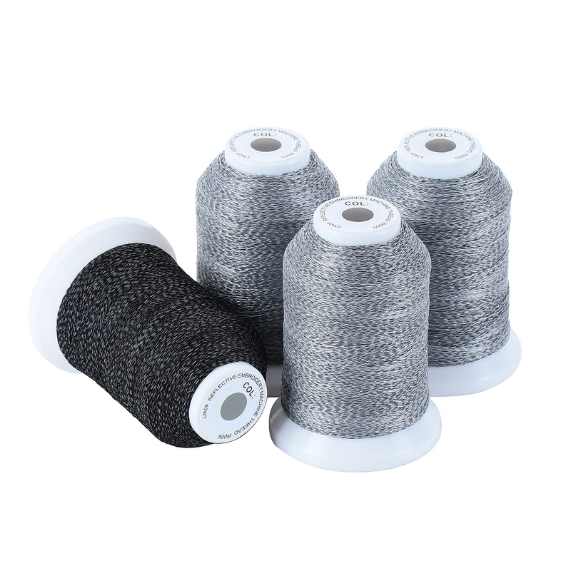 New brothread 4 Spools Reflective Embroidery Machine Thread (3 White +1 Black) 30WT 500M(550Y) Each Spool for Embroidery, Quilting and Sewing - NewNest Australia