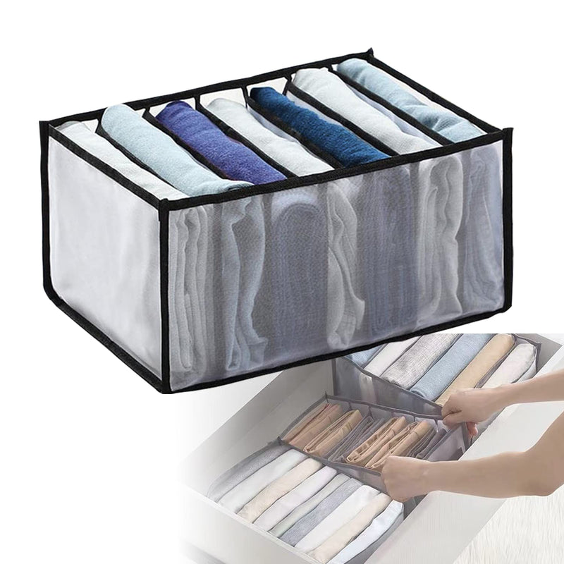 Wardrobe Clothes Organizer Storage,Washable 7 Grid Closet Storage with Compartment Box,Foldable Mesh Closet Clothing Drawer Divider for Thin Jeans,Black 1pcs-7 Grid for T shirt-Black - NewNest Australia