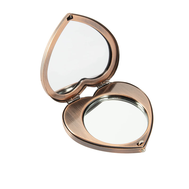 Mini Vintage Heart Elegant Makeup Mirror, Portable 1X/2X Magnifier (Antique Bronze) - NewNest Australia