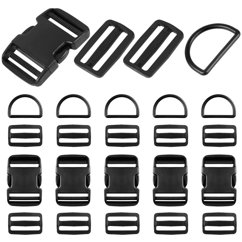 Adjustable Plastic Buckles 6 Set（24 Pack), 6 Pcs Quick Side Release Buckle Dual & 6 Pcs D ring & 12 Pcs Tri-glide Slide Clip 1 Inch Buckles 6 Set - NewNest Australia