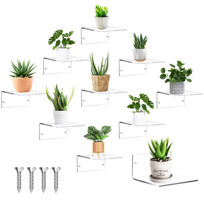 10 Pieces Small Adhesive Wall Shelves Wall Acrylic Display Shelf Mini Clear Floating Shelves Decorative Display Shelf Acrylic Wall Display for Space Save Room Bedroom Living Room Bathroom Office - NewNest Australia