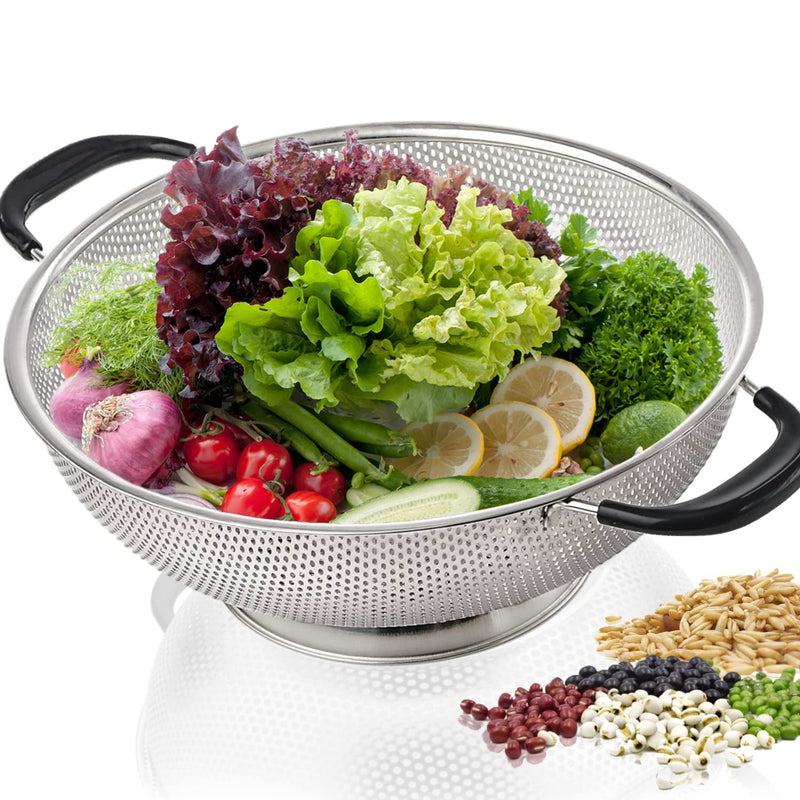 5 Qt Colander 18/8 Stainless Steel Colander Silicone Handle Easy Grip Micro-Perforated Strainer Heavy Duty and Self-draining Solid Ring Base BPA Free Dishwasher Safe - Black - NewNest Australia