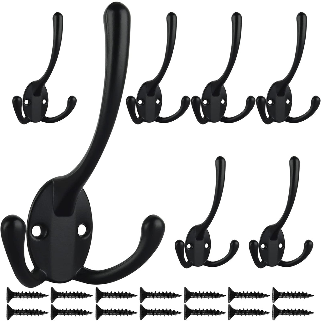 7 Pack Big Heavy Duty Three Prongs Coat Hooks Wall Mounted with 14 Screws Retro Double Utility Rustic Hooks for Thick Coat, Big Heavy Bag - NewNest Australia