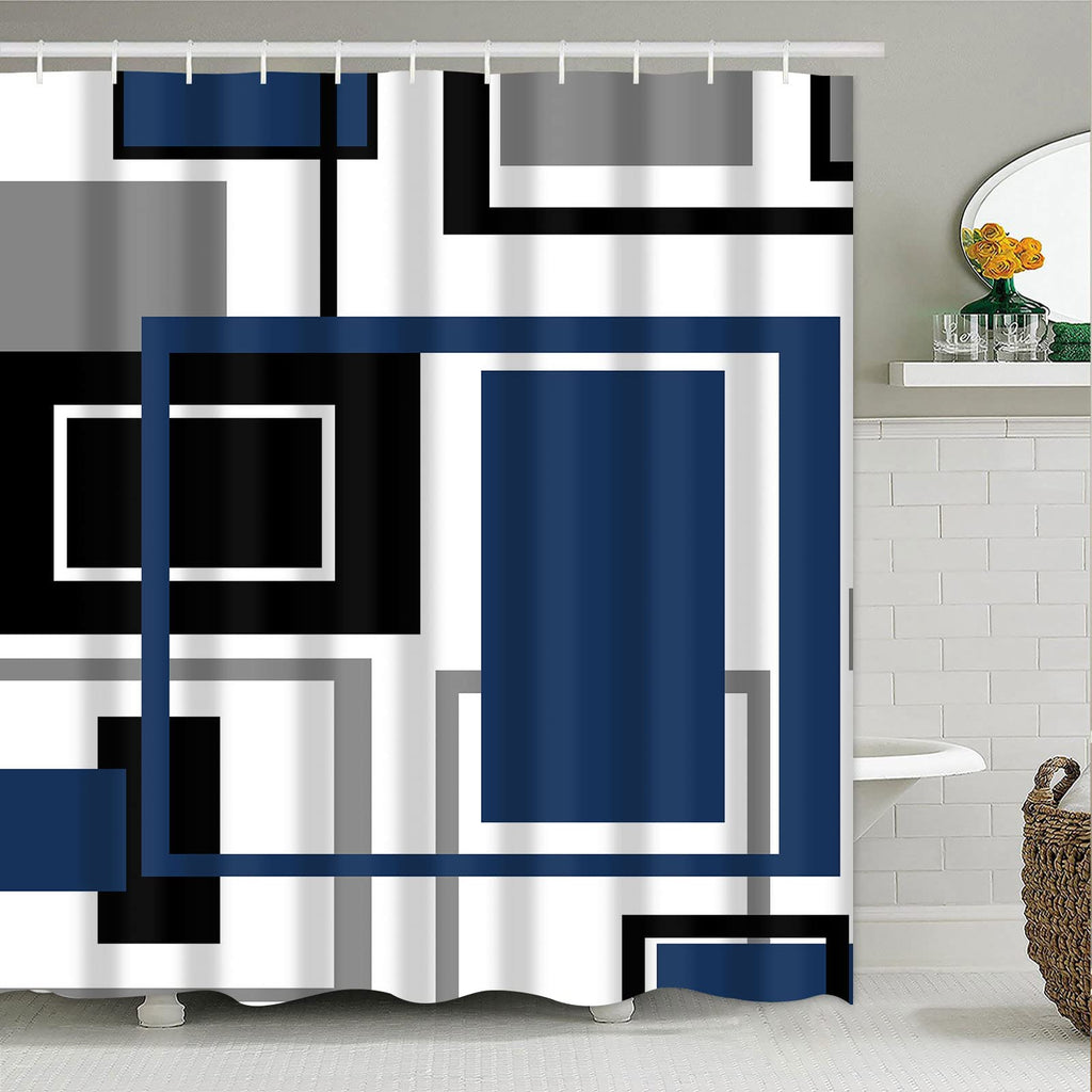 Likiyol Shower Curtains for Bathroom Blue Geometric Shower Curtain Navy Blue Shower Curtain Modern Shower Curtain, Waterproof Black Blue and Gray Shower Curtain with 12 Hooks 70"L x 69"W - NewNest Australia