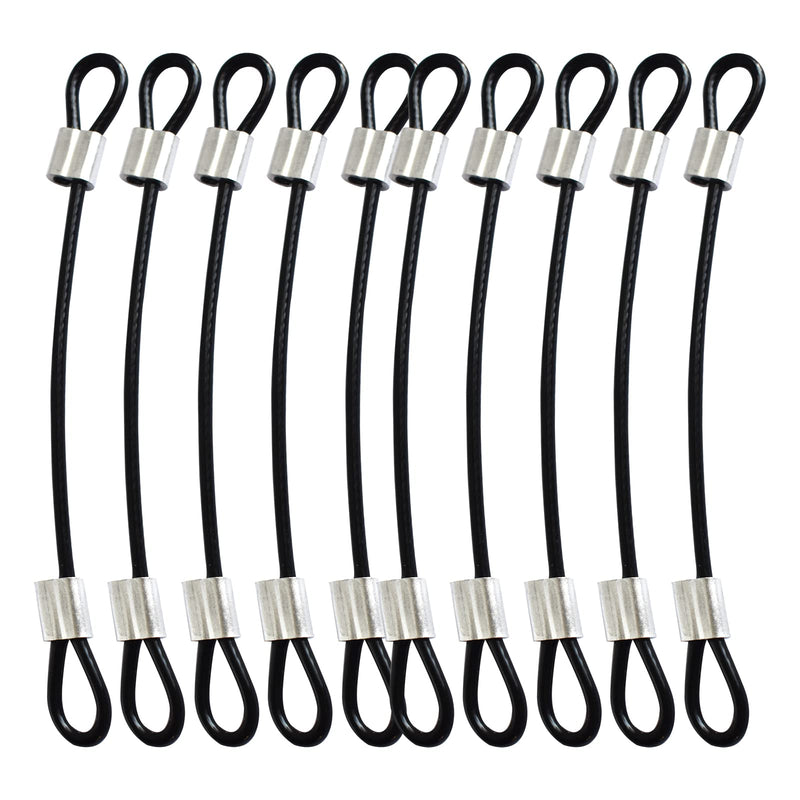 Bytiyar 10 pcs 6 inch (15cm) 3mm Thickness Stainless Steel Wire Rope Lanyard Cable Tether Safety Strap with Vinyl Cover Coated and 2 Loops Black 6in/15cm Black_10pcs - NewNest Australia