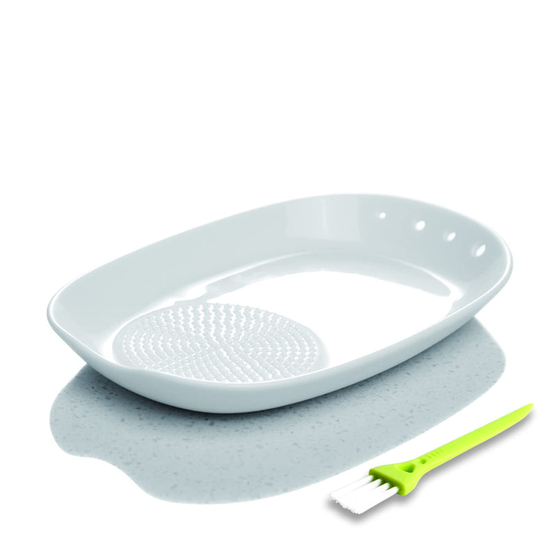 KITCHENDAO 3-in-1 Ceramic Ginger Grater Spoon Rest Herb Stripper 11x16.5cm with Mini Brush, Porcelain Grater Plate for Ginger, Garlic, Onion and More, Easy to Clean and Storage - NewNest Australia