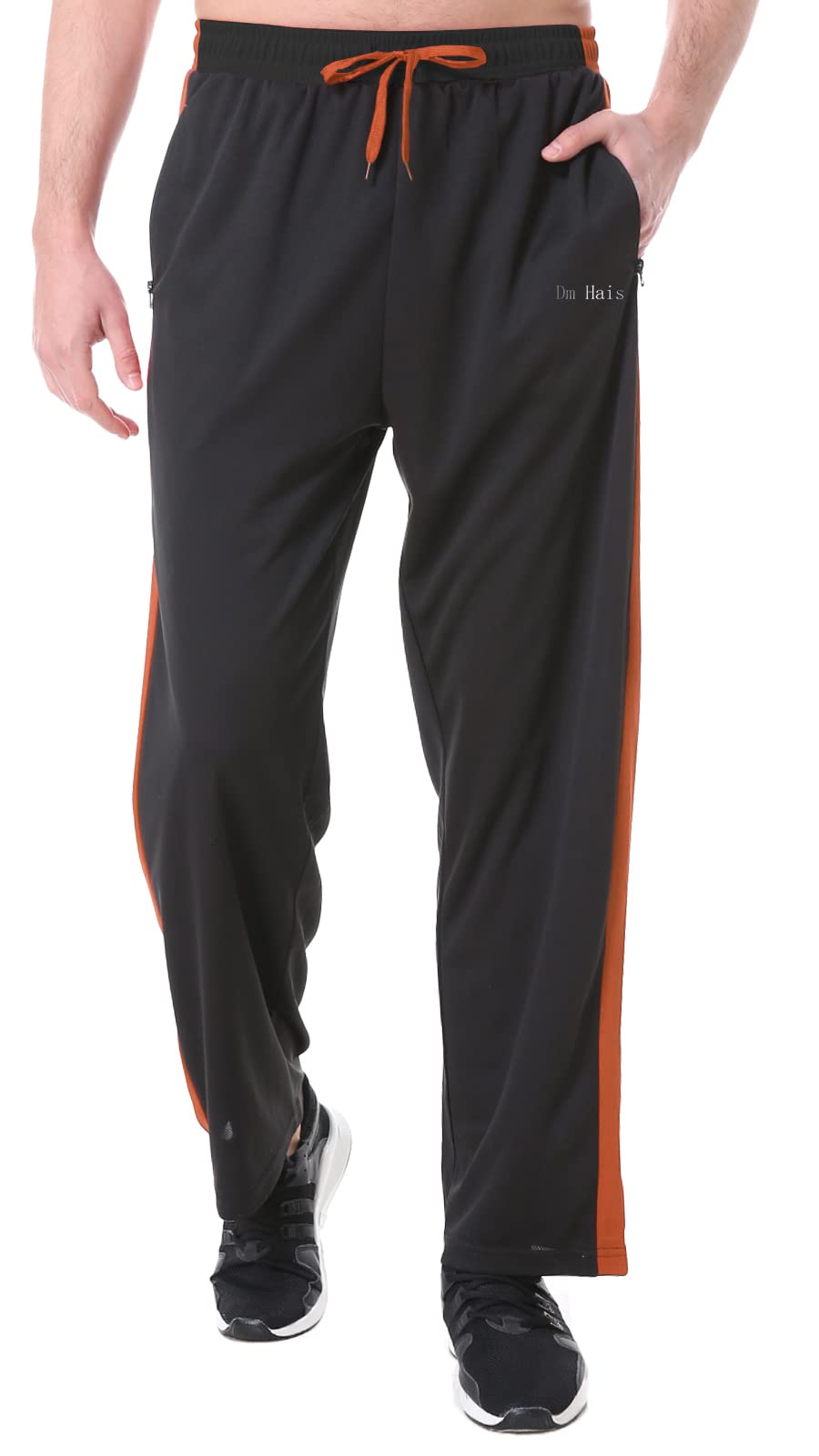 Men's Sweatpants Casual Drawstring Track Pants with Zipper Pockets Lightweight Open Bottom for Jogging Running Training K-black Orange XX-Large - NewNest Australia