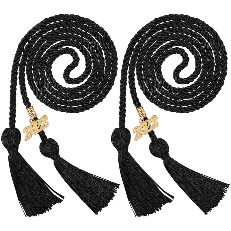 Aneco 2 Pieces Graduation Honor Cords Single Graduation Cords with 2022 Year Charm Honor Cord with Tassel Graduation Decoration Braided Cords for Graduation, Black - NewNest Australia