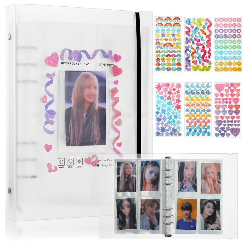 Kpop Photocard Holder Book Photocard Sleeves with Kpop Photocard Korean Stickers, A5 Binder Photocard Album 6 Ring Photocard Binder Card Protectors Sleeve Pages, 100 Cards, for 2 x 3 Inch Photocard - NewNest Australia