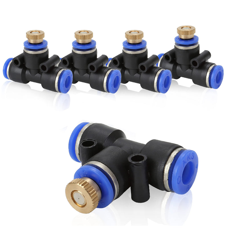 Mornajina 5Packs Brass Misting Nozzles Tee for Outdoor Cooling System, 1/4" Water Mister Nozzles Thread Sprayer 0.016" (0.4 mm) 10-24 UNC T-tube (including copper heads) 5packs - NewNest Australia